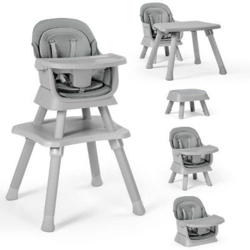 Kinder King 8 in 1 Baby High Chair, Coverts to Dining Booster Seat, Removable Tray & Double Seat Cover, Easy to Wipe, Gray