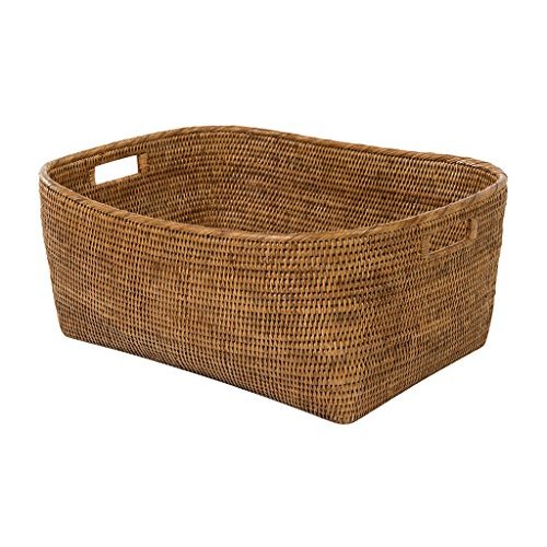 KOUBOO Rattan Storage Basket with Handles, Woven Baskets for Toy Organizers, Closet & Bathroom Storage Basket for Shelves, Cute Decorative Basket, Large, Honey Brown