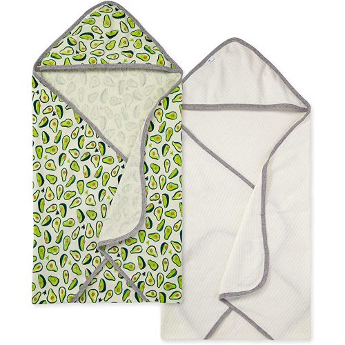 Burt's Bees Baby - Hooded Towels, Absorbent Knit Terry, Super Soft Single Ply, 100% Organic Cotton,2 Count (Pack of 1) Avocado Design