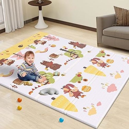 Baby Play Mat,Baby Playmat for Playpen,Foldable Double-Sided Pattern Play Mat for Infants,Anti-Slip Baby Crawling Play Mat for Indoor and Outdoor (50" x 50")