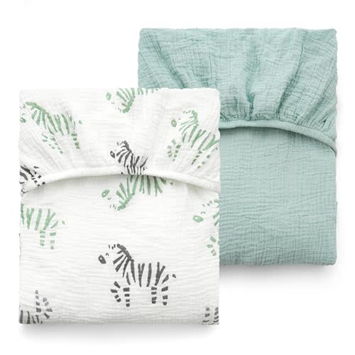 Momcozy Best Wishes Muslin Standard Fitted Crib Sheets, 52"x28", 2 Pack Soft Breathable Natural Cotton Baby Mattress Sheet, 360° Mattress Wrapping Boys Girls Neutral Toddler Bed Sheet, Bravery Zebra