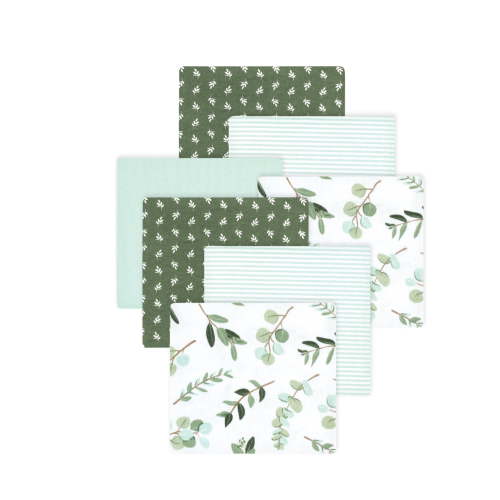 Little Treasure Hudson Baby Girls Cotton Poly Flannel Receiving Blankets 7-Pack, Green Eucalyptus, 30x30 inches