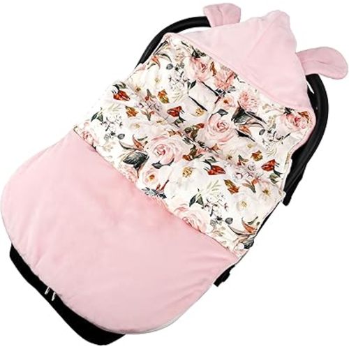 DILIMI Baby Car Seat Cover Winter, Warm & Cozy Baby Bunting Bag, Infant Carrier Cover for Girls and Boys, Pink Floral