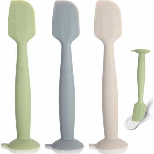 EISHOW Baby Diaper Cream Spatula 3 Pack Diaper Spatula Soft Silicone Diaper Cream Applicator Baby Butt Paste Spatula Brush with Suction Base,Full Size(Gray+Off-white+Green)