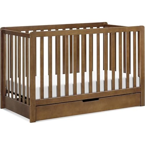 Carter's by Davinci Colby 4-in-1 Convertible Crib with Trundle Drawer in Walnut, Greenguard Gold Certified, Undercrib Storage