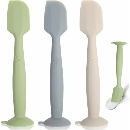 Baby Diaper Cream Spatula 3 Pack Diaper Spatula Soft Silicone Diaper Cream Applicator Baby Butt Paste Spatula Brush with Suction Base,Full Size(Gray+Off-white+Green)
