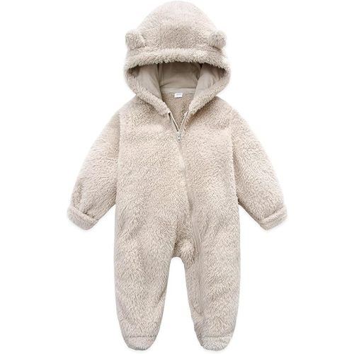 Baby Furry Jumpsuit Infant Bear Onesies Zipper Long Sleeve One-Piece Romper Hoodie Baby Outwear Snowsuit