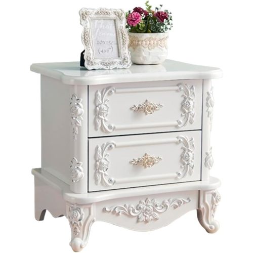 European Style Paint Nightstand with 2 Drawers, French Provincial Furniture, Narrow Table Bedroom Storage Table (C,18.9 * 15.7 * 18.9in)