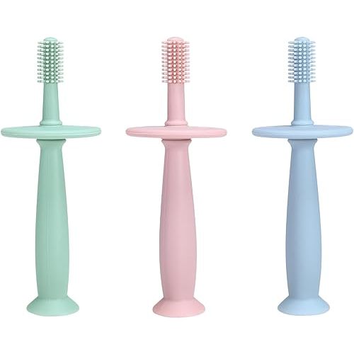 PandaEar 3 Pack Silicone Baby Toothbrush Teethers - Teething Toys Training Oral Care for Infants 0-12 Months+