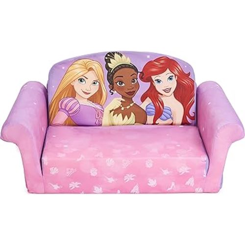 MARSHMALLOW Furniture, Children's 2-in-1 Flip Open Foam Compressed Sofa, Disney Princesses