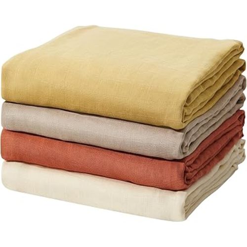 Momcozy Muslin Swaddle Blankets, Ultra Soft Neutral Swaddle Blanket, Breathable Large 47'' x 47'' Baby Infant Newborn Boys Girls Swaddling Receiving Blanket Wraps, Retro Red Brown