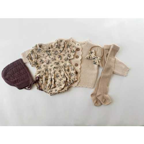Baby Girl Cotton Floral VIOLETTA collar Romper | OPTION SETS| socks + Bow + Cardigan
