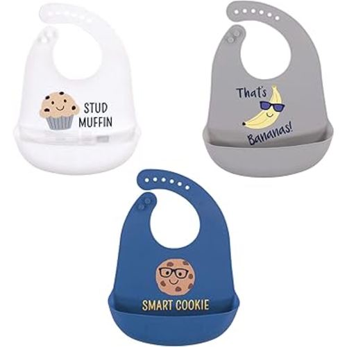 Hudson Baby Unisex Baby Silicone Bibs, Stud Muffin 3-Pack, One Size