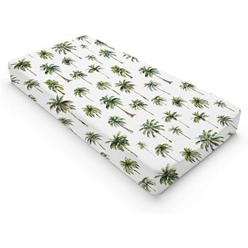 Watercolor Palm Trees Changing Pad Covers Green Coco Palm Trees Diaper Changing Table Sheets for Baby Boy Girl Summer Beach Soft Breathable Stretchy Snug Fitted Baby Change Table Pad Mats 32''x16''