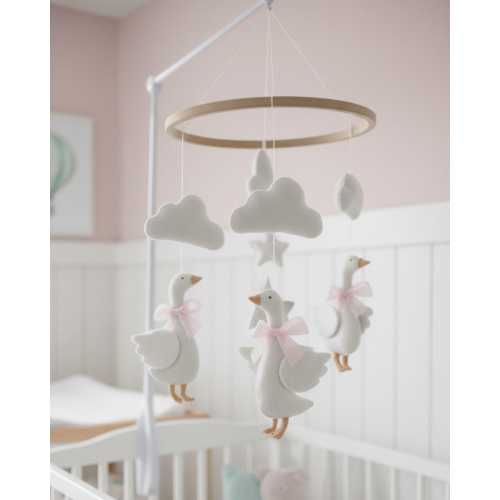 Cute Pink Goose Baby Mobile | Handmade Felt Duck Crib Mobile, Cloud & Star Nursery Decor – Artparle®