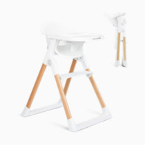 Munchkin Float Baby High Chair for Babies and Toddlers, Foldable for Easy Storage, White with Wooden Legs