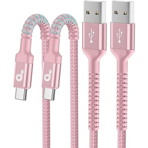 iPhone 16 USB C Cable Fast Charging [2 Pack, 6FT], USB A to USB C Charger Cord, Upgraded Extra Durable Braided USBC Cable Compatible with iPhone 17 16 15 Pro Max, LG and More-Pink
