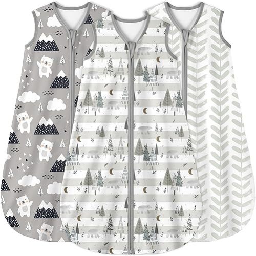 Yoofoss Baby Sleep Sack 0-6 Months 0.5 Tog Wearable Blanket for Baby, 3 Pack 100% Cotton Infant Toddler Sleeping Sack 2-Way Zipper Lightweight Sleep Sack