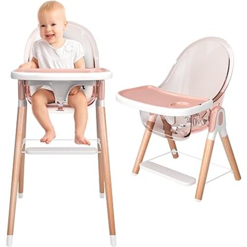 Children Of Design Classic Non-Reclinable 6 in 1 Baby High Chair for Babies and Toddlers, Modern Safe & Compact wooden Highchair, Easy to Clean, Removable Tray, Easy to Assemble