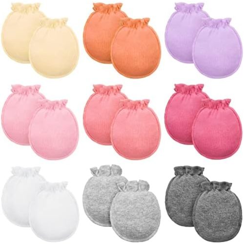 9 Pairs Newborn Baby Boys Girls Mittens 0-6 Months Infant Toddler Mittens No Scratch Solid Color Gloves