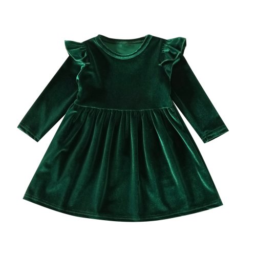 IBTOM CASTLE Toddler Baby Girls Velvet Tutu Dress Pageant Party Gown Kids Fall Winter Ruffle Long Sleeve Princess Christmas Birthday Party Wedding Evening Dress 9-12 Months Green