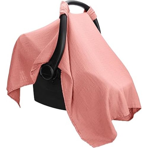 Comfy Cubs Baby Car Seat Cover - Soft, Breathable Bamboo Rayon and Muslin Cotton Blend - Lightweight Canopy for Sun, Bug, and Comfort Protection - Large Size Infant Seat Cover in Dusty Rose Design