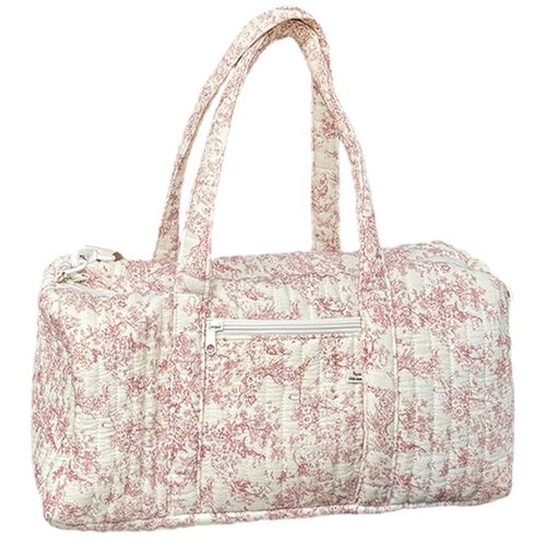 Quilted Duffle Bag Soft Cotton Zipper Portable Floral Puffer Duffle Bag for Women with Handle for Travel Weekend Gym, Cute
