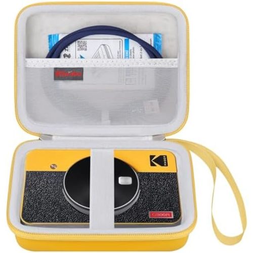 Elonbo Carrying Case for KODAK Mini Shot 3 Retro 4PASS 2-in-1 Instant Digital Camera, Portable Photo Printer Travel Bag, Print Camera Storage Holder, Mesh Pocket Fits Printing Paper, Cable, Yellow