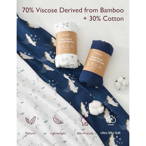 Momcozy Muslin Swaddle Blankets, Ultra Soft Neutral Swaddle Blanket, Breathable Large 47'' x 47'' Baby Infant Newborn Boys Girls Swaddling Receiving Blanket Wraps, Midnight Star Clouds