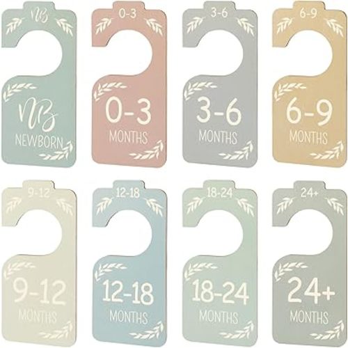 8pcs Baby Closet Dividers for Clothing Organizer, Multi-Color Wooden Hanger Closet Dividers for Newborn to 24 Months Size Clothes, Double-Sided Baby Clothes Dividers
