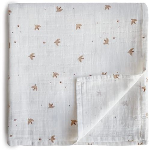 mushie Muslin Baby Swaddle Blanket | 100% Organic Cotton (Sparrow)