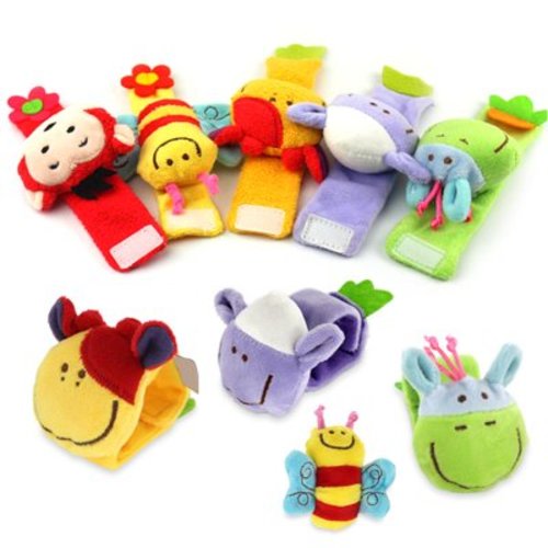 Kripyery Cartoon Plush Bee Animal Wrist Band Rattle Hand Foot Bell Educational Baby Toy