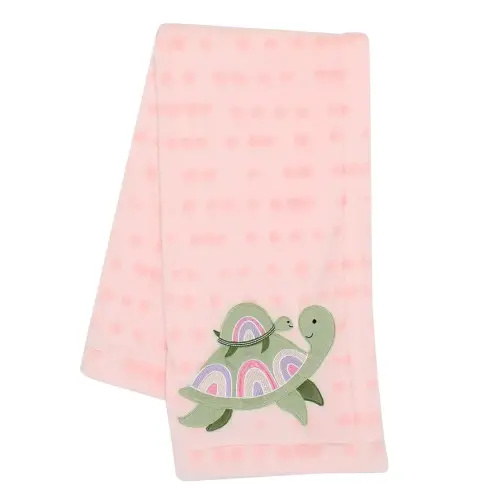 Lambs & Ivy Sea Dreams Cozy Pink Fleece Turtle Applique Baby Blanket