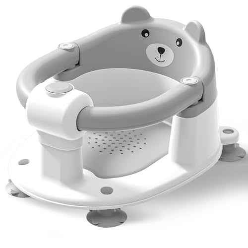 Baby Bath Seat for Babies 6 Months & Up, Toddler Bath Seats for Babies Sitting Up, Non-Slip Infant Bath Tub Chair with 4 Suction Cups & Soft Cushion for Shower, Compact Toddler Bathtub Seat, Gray