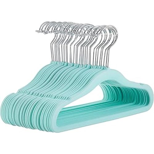 Amazon Basics Kid's Velvet Non-Slip Clothes Hanger, 11.6 Inch, Mint Green - Pack of 30