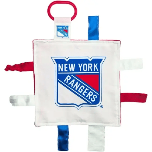 New York Rangers Baby Tag Toy - NHL Hockey Baby Sensory Crinkle Toys - Soft & Safe - Ideal Baby Stroller Toy - BPA Free w/Stroller Clip (8" x 8" Tag Toy)…