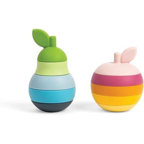 Bigjigs Toys Stacking Apple & Pear - 10 Piece Baby Stacking Toy, Silicone Baby Stacking Rings, Teething Toys, Montessori Toys for Babies