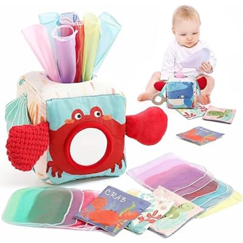 Youuys Baby Tissue Box Toy for Babies 6-12 Months - Montessori Toys Baby Tissue Box Sensory Toys for 1 Year Old - Baby Boy Girl Gifts for Babies 6 12 18 Months Old (Ocean)