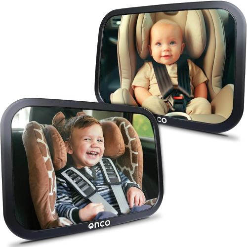 Onco Baby Car Mirror Rear Facing (2 Pack) - 100% Shatterproof & Shakeproof, Award-Winning Convex Car Mirror for Baby with 360° Rotation, Newborn Essentials (9.6 x 6.9 in)