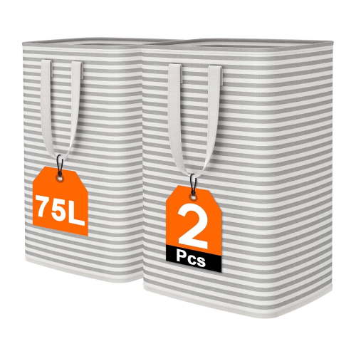 Collapsible Laundry Basket,2Pcs 75L Large Laundry Hamper,Freestanding Laundry Basket Hamper with Handles Waterproof Clothes Hamper Organizer for Easy Storage,Gradient Grey - 15.7*11.8*24.4in