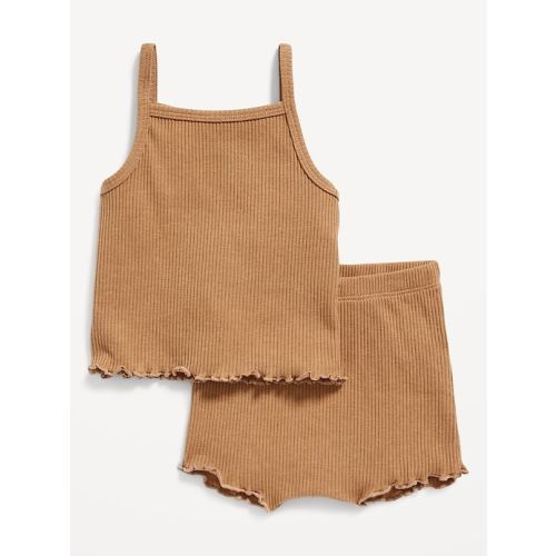 Rib-Knit Lettuce-Edge Cami & Shorts Set for Baby