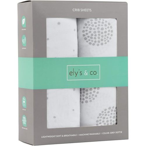 Ely’s & Co. Crib Sheets, Baby Boy/Girl Fitted Crib Mattress Sheet Set, 2 Pack, 100% Jersey Knit Cotton, Infant and Toddler Nursery Bedding, Grey Dottie Print, 28” x 52”