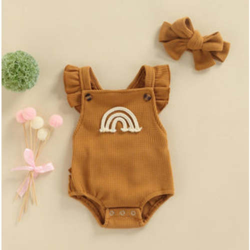Vintage Ruffle Rainbow Romper with Matching Bow for Baby Girls – Bitsy Bug Boutique