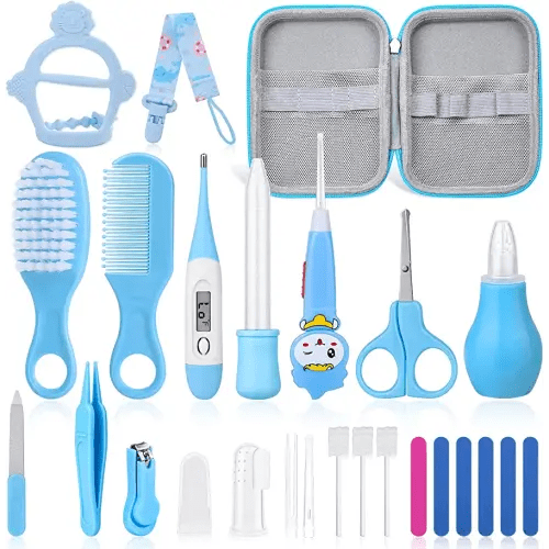23Pcs Baby Healthcare and Grooming Kit modacraft Baby Safety Set with Baby Hair Brush Nail Clippers Lighting Ear Cleaner Baby Stuff Newborn Essentials for Nursery Newborn Baby Girls Boys Kids Blue