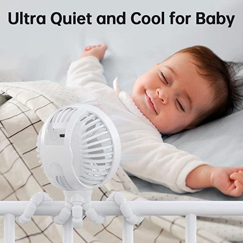 GUSGU Mini Stroller Fan Clip-on for Baby, Small Portable Fan Rechargeable and Handheld, USB Cooling Fan with 3 Adjustable Speeds and Flexible Tripod for Travel, Car Seat, Camping, and Bedroom - white