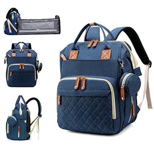 Diaper Bag with Changing Station, Waterproof 3 in 1 Baby Diaper Backpack with Foldable Changing Pad, Large Travel Back Pack for Baby Girl Boy, Blue