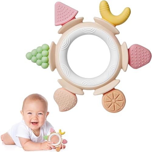 Hooku Silicone Teethers for Babies 6-12 Months, Teething Toys for Babies 0-6 Months, Baby Fruit Teethering Rings, BPA Free Baby Chew Toys, Infants Gifts