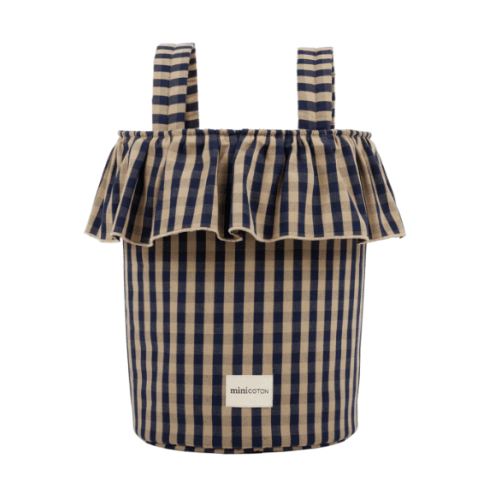Mini Cotton Basket Vichy - Navy + Caramel