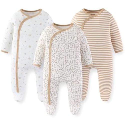 Unisex Baby Rompers Footies Cotton Long Sleeve 3 Pack Infant Jumpsuits 0-12Months Babies' Outfits, Boy Girl