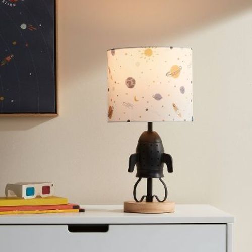 Spaceship Figural Kids' Table Lamp (Light Bulbs Not Included) Black - Pillowfort™: Rocket Ship Design, UL Listed